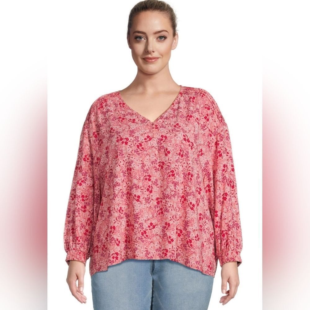 4X‎ pink floral long sleeve shirt